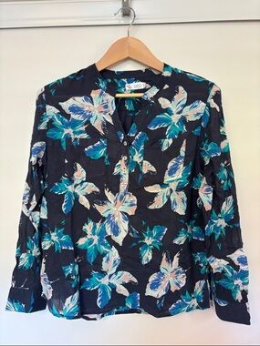 Carve Designs Navy Blue Dylan Floral Cotton Gauze Popover Size XS Lightweight